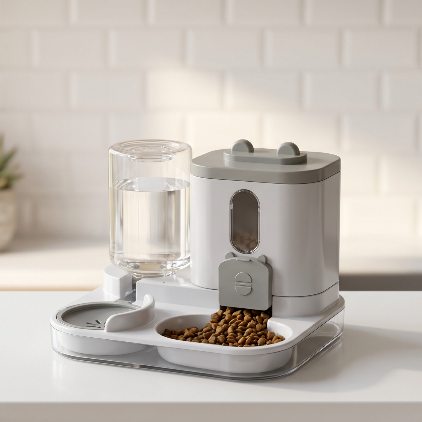 PawPace feeder and water on countertop