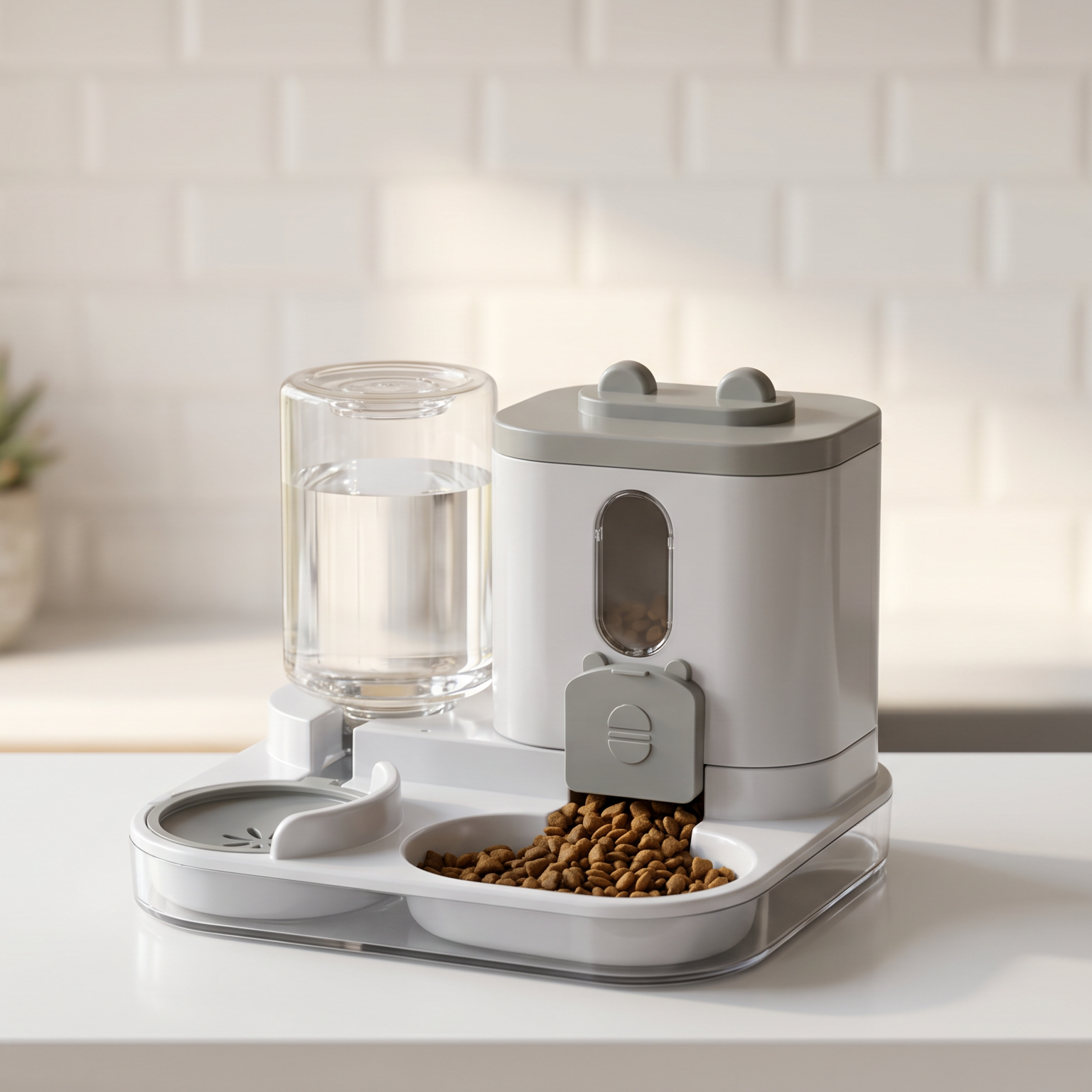PawPace feeder and water on countertop